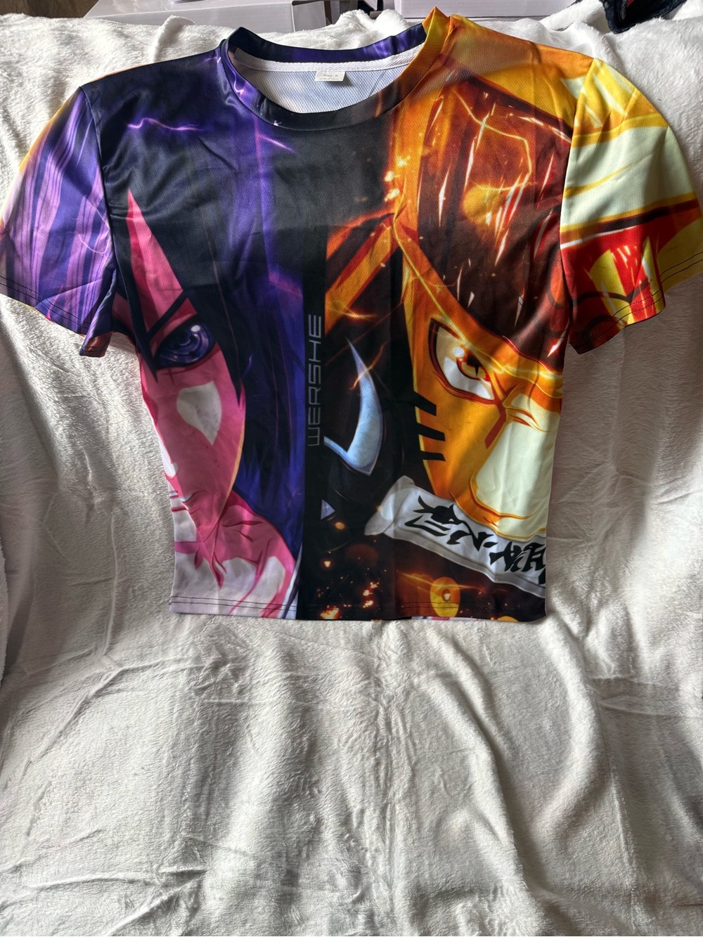 Anime Graphic Short Sleeve T-Shirt- Purple & Orange Size Small